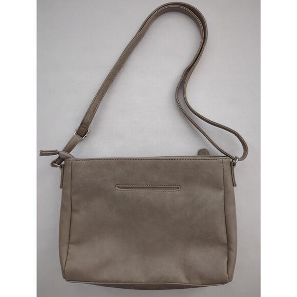 MultiSac Tan Gray Vegan Leather Shoulder Bag Adjustable Strap 10 x 8 x 2 - Picture 2 of 9